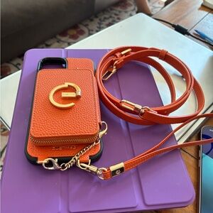 Elegant Orange Phone Wallet Case with Gold Accents iPhone 15 or 16 Plus